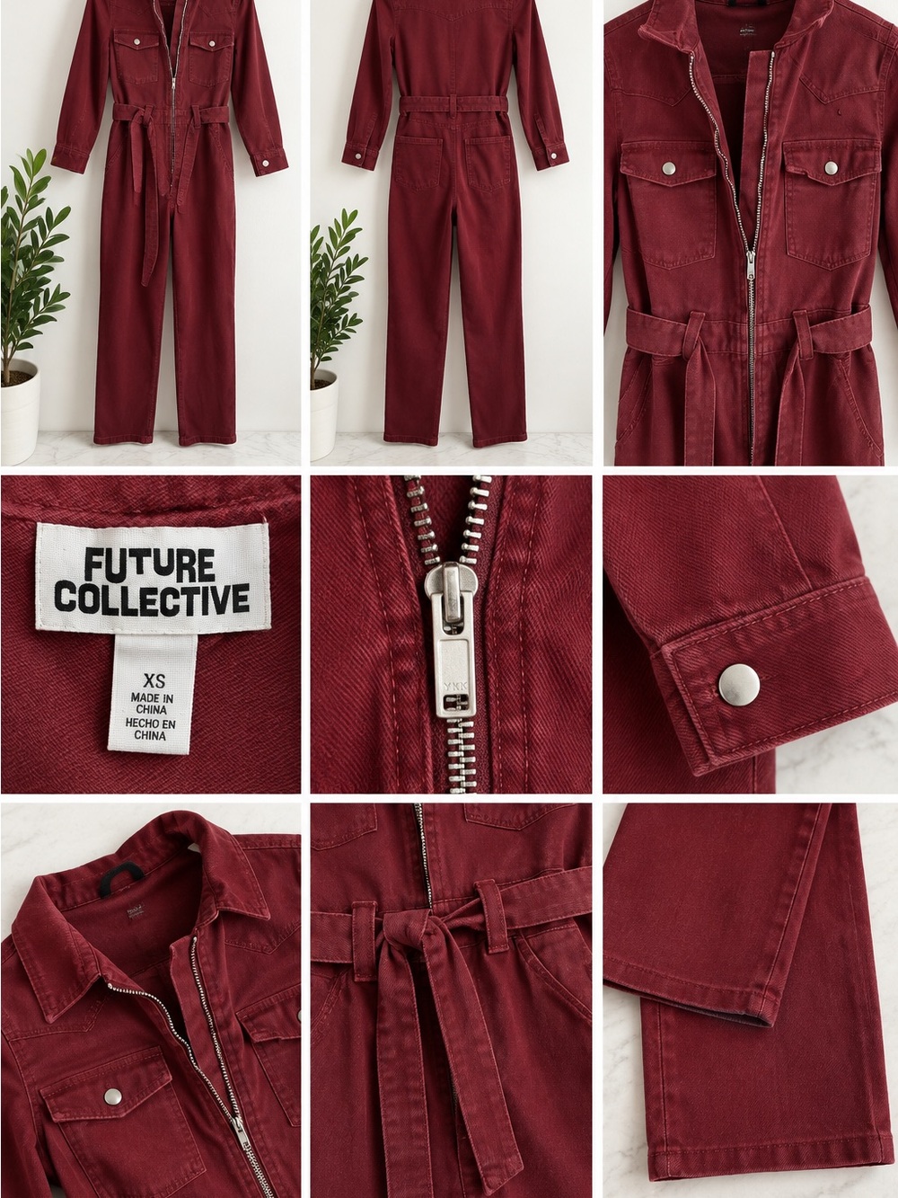 PrettyLittleThing Wine Red Utility Zip Jumpsuit